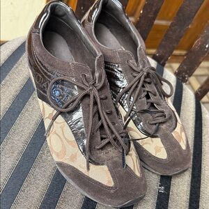 Coach Women's Brown Suede & Signature Canvas Sneakers